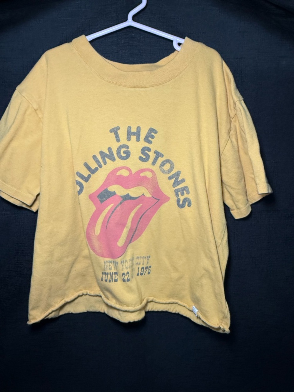the Rolling Stones Yellow Kids Short Sleeve Tee with Red Tongue Graphic